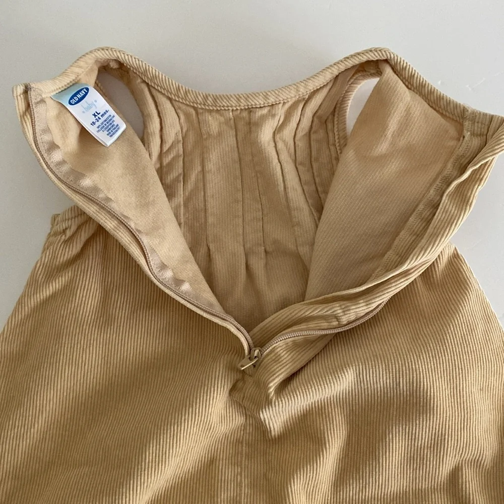 Baby Girls Old Navy Tan Pleated corduroy jumper dress embroidered 18-24 mo